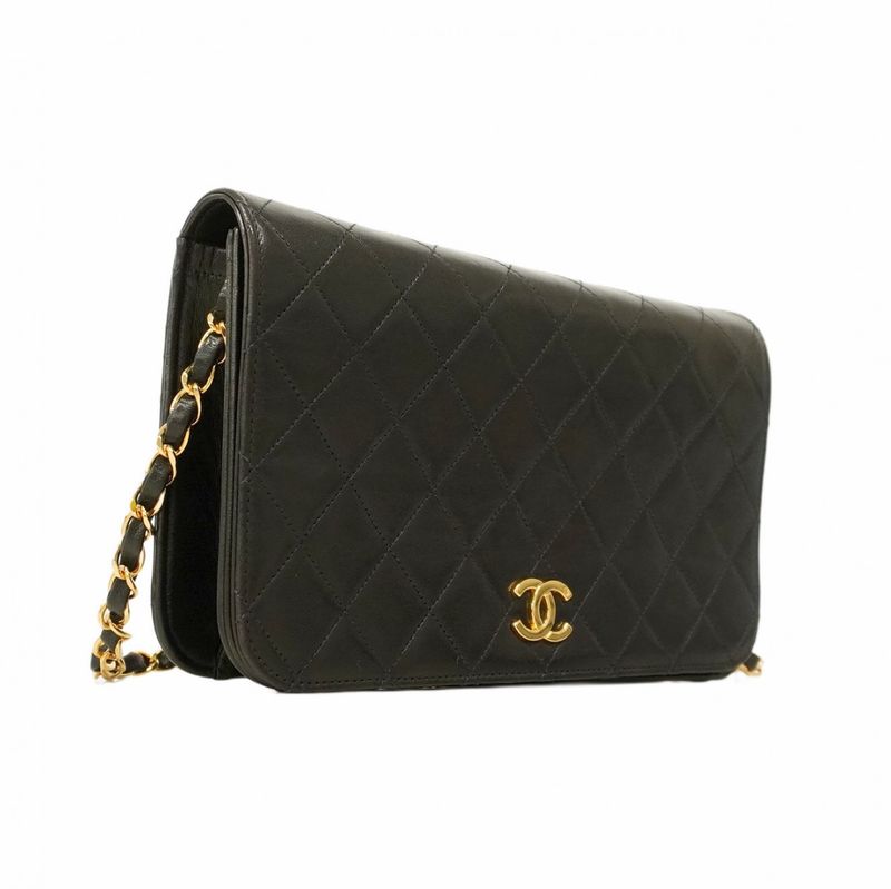 Chanel Shoulder Bag Matelasse Lambskin Black Gold Hardware Women