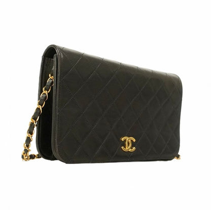 Chanel Shoulder Bag Matelasse Lambskin Black Gold Hardware Women