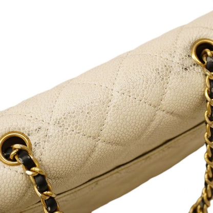 Chanel Shoulder Bag CC Filigree Caviar Skin White Black Gold Hardware Women's