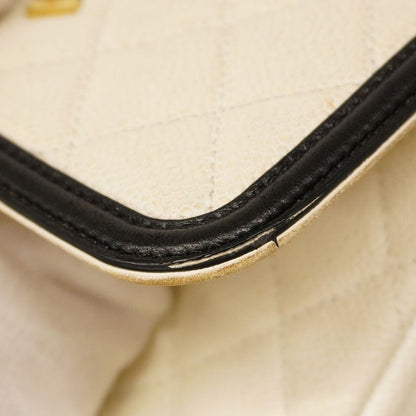 Chanel Shoulder Bag CC Filigree Caviar Skin White Black Gold Hardware Women's