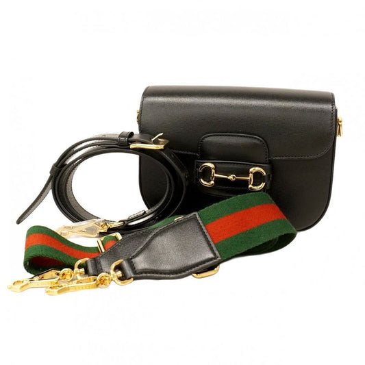 Gucci Shoulder Bag Horsebit 658574 Leather Black Gold Hardware Women's