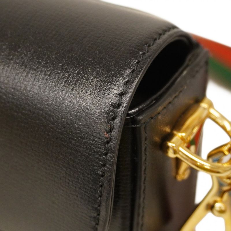 Gucci Shoulder Bag Horsebit 658574 Leather Black Gold Hardware Women's