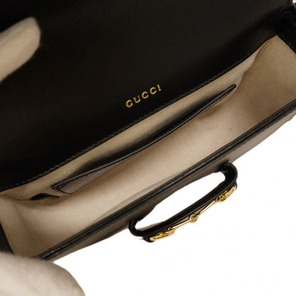 Gucci Shoulder Bag Horsebit 658574 Leather Black Gold Hardware Women's
