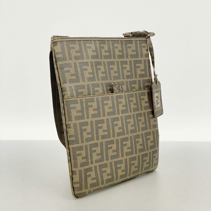 Fendi Shoulder Bag Zucca PVC Brown Gold Hardware Ladies