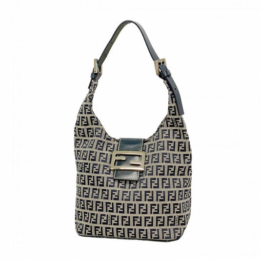 Fendi Handbag Zucchino Nylon Canvas Navy Silver Hardware Women's