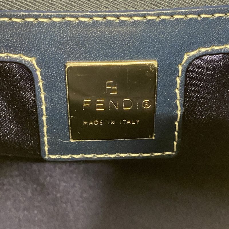Fendi Handbag Zucchino Nylon Canvas Navy Silver Hardware Women's