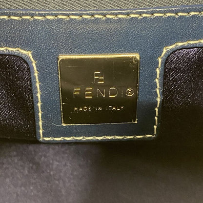 Fendi Handbag Zucchino Nylon Canvas Navy Silver Hardware Women's