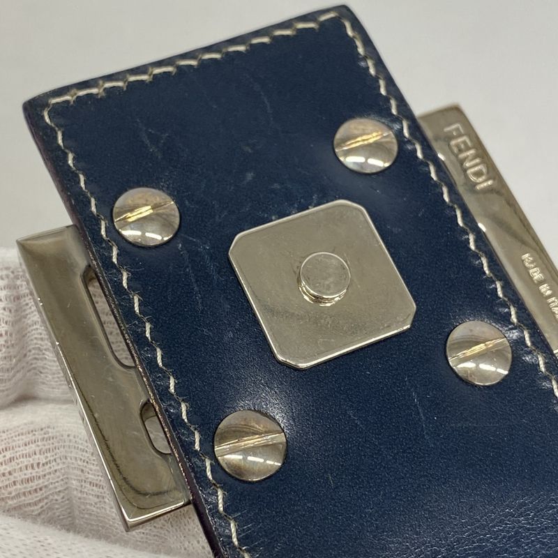 Fendi Handbag Zucchino Nylon Canvas Navy Silver Hardware Women's