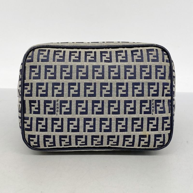 Fendi Handbag Zucchino Nylon Canvas Navy Silver Hardware Women's
