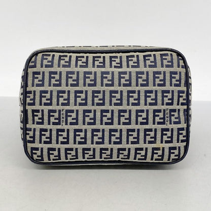 Fendi Handbag Zucchino Nylon Canvas Navy Silver Hardware Women's