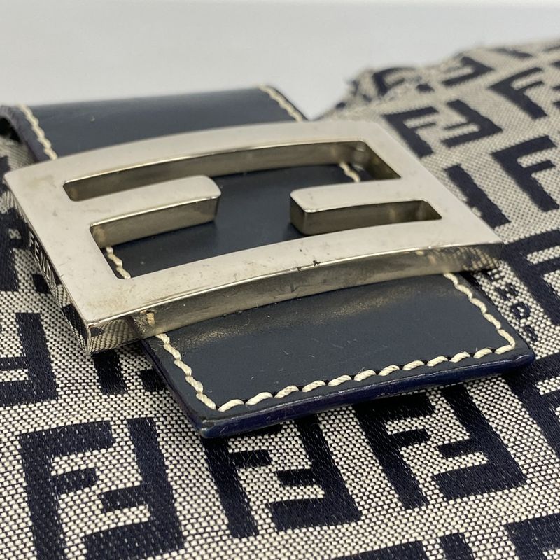 Fendi Handbag Zucchino Nylon Canvas Navy Silver Hardware Women's