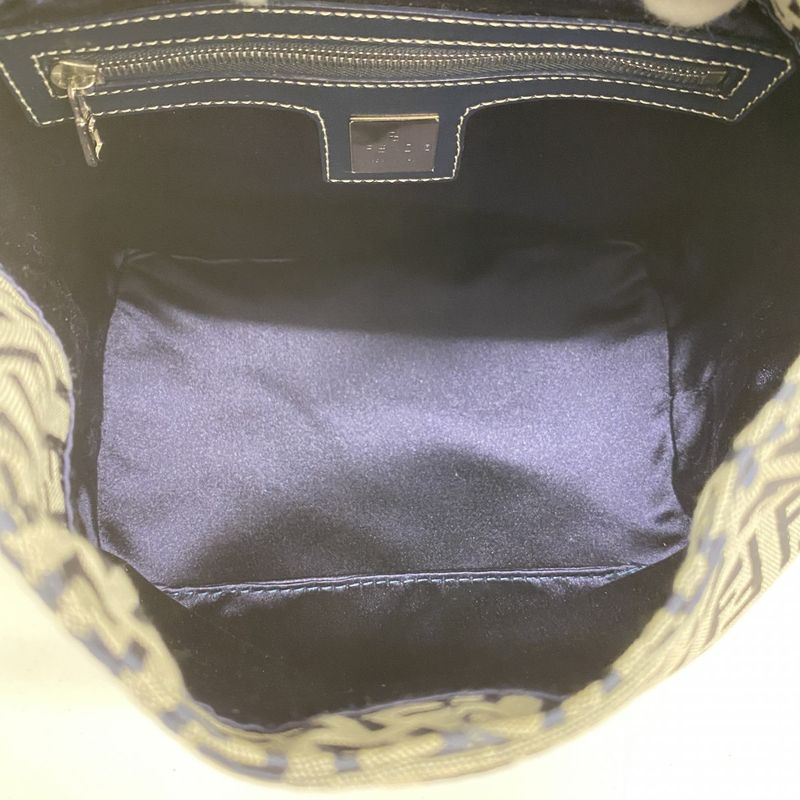 Fendi Handbag Zucchino Nylon Canvas Navy Silver Hardware Women's