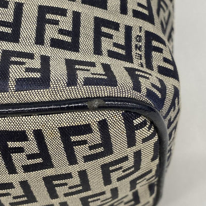 Fendi Handbag Zucchino Nylon Canvas Navy Silver Hardware Women's