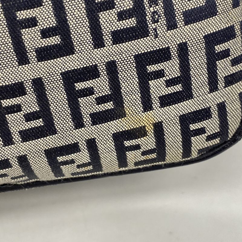 Fendi Handbag Zucchino Nylon Canvas Navy Silver Hardware Women's