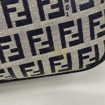 Fendi Handbag Zucchino Nylon Canvas Navy Silver Hardware Women's