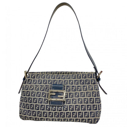 Fendi Shoulder Bag Zucchino Nylon Canvas Navy Silver Hardware Women's