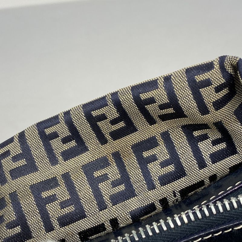 Fendi Shoulder Bag Zucchino Nylon Canvas Navy Silver Hardware Women's