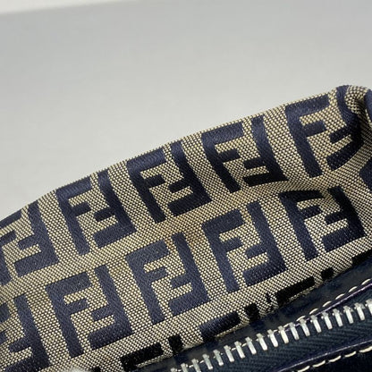 Fendi Shoulder Bag Zucchino Nylon Canvas Navy Silver Hardware Women's