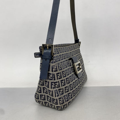 Fendi Shoulder Bag Zucchino Nylon Canvas Navy Silver Hardware Women's