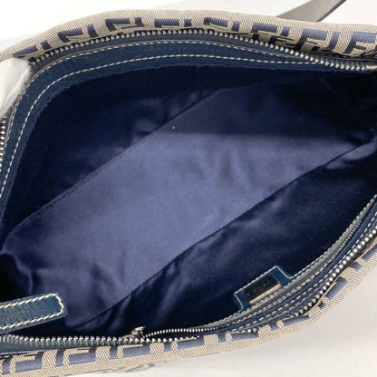 Fendi Shoulder Bag Zucchino Nylon Canvas Navy Silver Hardware Women's