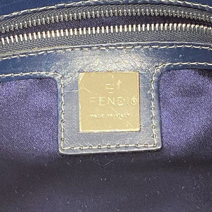 Fendi Shoulder Bag Zucchino Nylon Canvas Navy Silver Hardware Women's