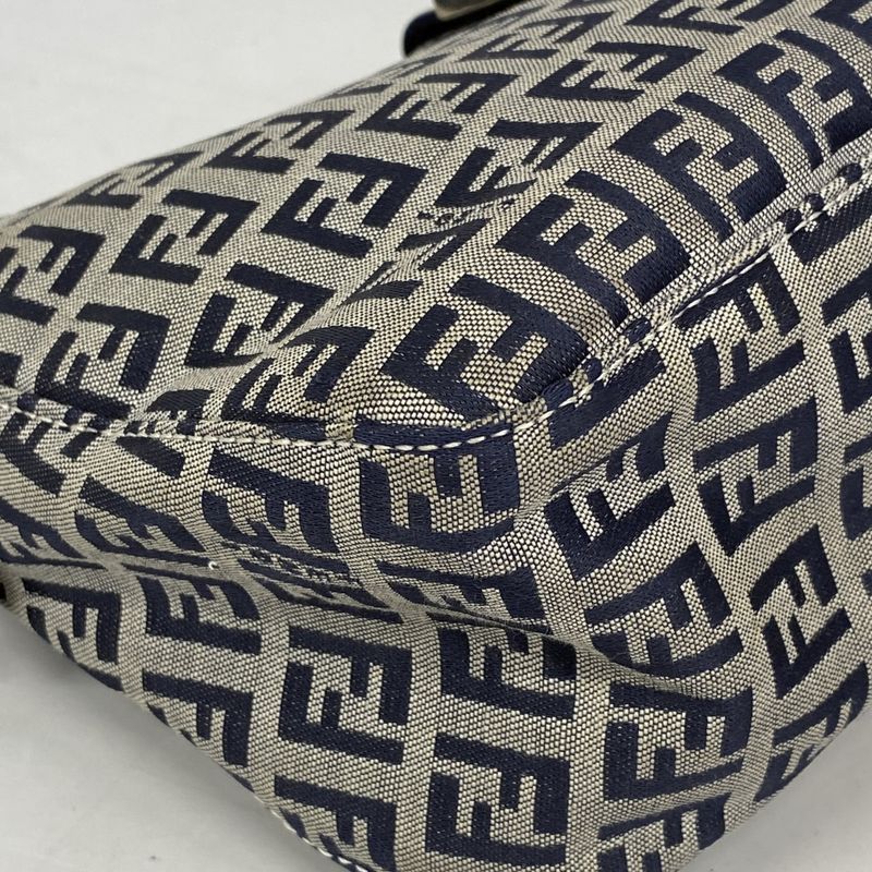 Fendi Shoulder Bag Zucchino Nylon Canvas Navy Silver Hardware Women's