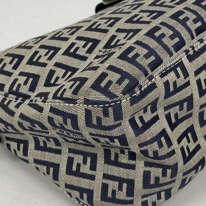 Fendi Shoulder Bag Zucchino Nylon Canvas Navy Silver Hardware Women's