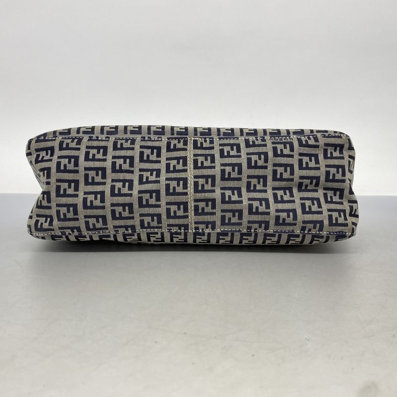 Fendi Shoulder Bag Zucchino Nylon Canvas Navy Silver Hardware Women's