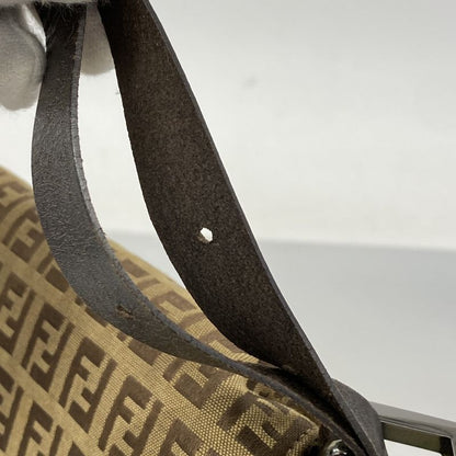 Fendi Handbag Zucchino Mamma Bucket Nylon Canvas Brown Silver Hardware Ladies
