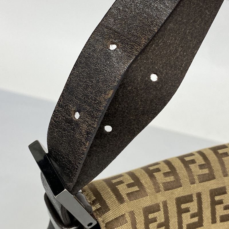 Fendi Handbag Zucchino Mamma Bucket Nylon Canvas Brown Silver Hardware Ladies