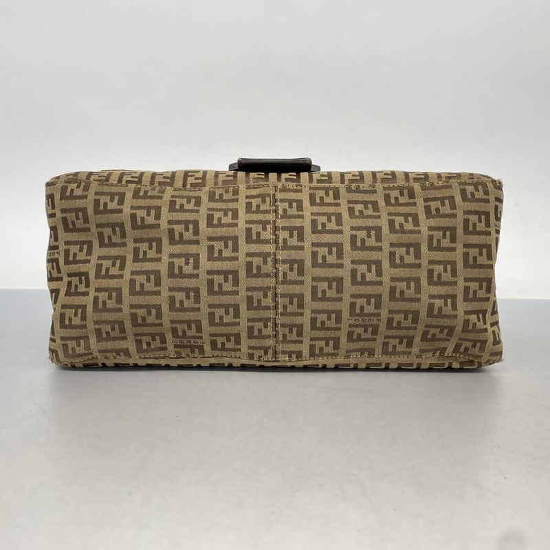 Fendi Handbag Zucchino Mamma Bucket Nylon Canvas Brown Silver Hardware Ladies