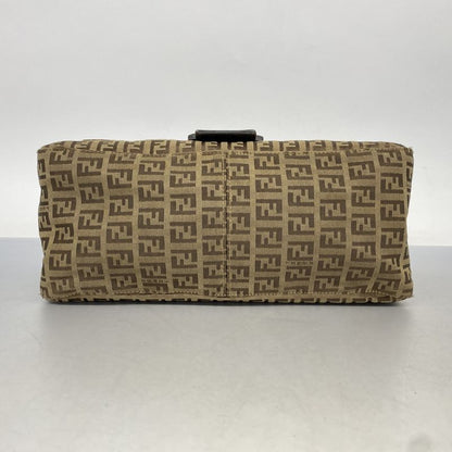 Fendi Handbag Zucchino Mamma Bucket Nylon Canvas Brown Silver Hardware Ladies