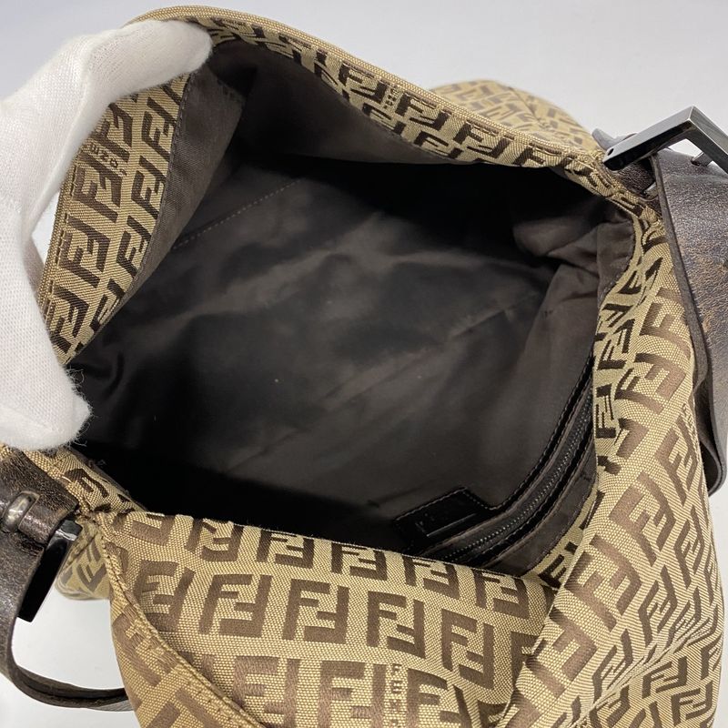 Fendi Handbag Zucchino Mamma Bucket Nylon Canvas Brown Silver Hardware Ladies