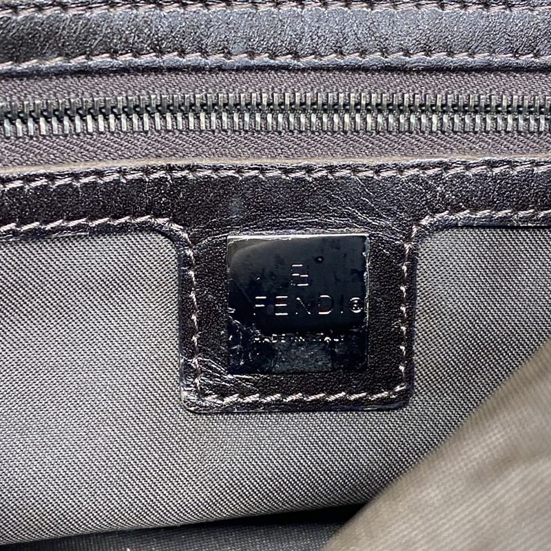 Fendi Handbag Zucchino Mamma Bucket Nylon Canvas Brown Silver Hardware Ladies