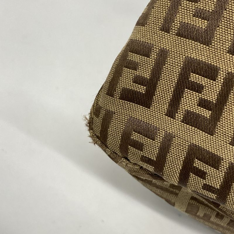 Fendi Handbag Zucchino Mamma Bucket Nylon Canvas Brown Silver Hardware Ladies