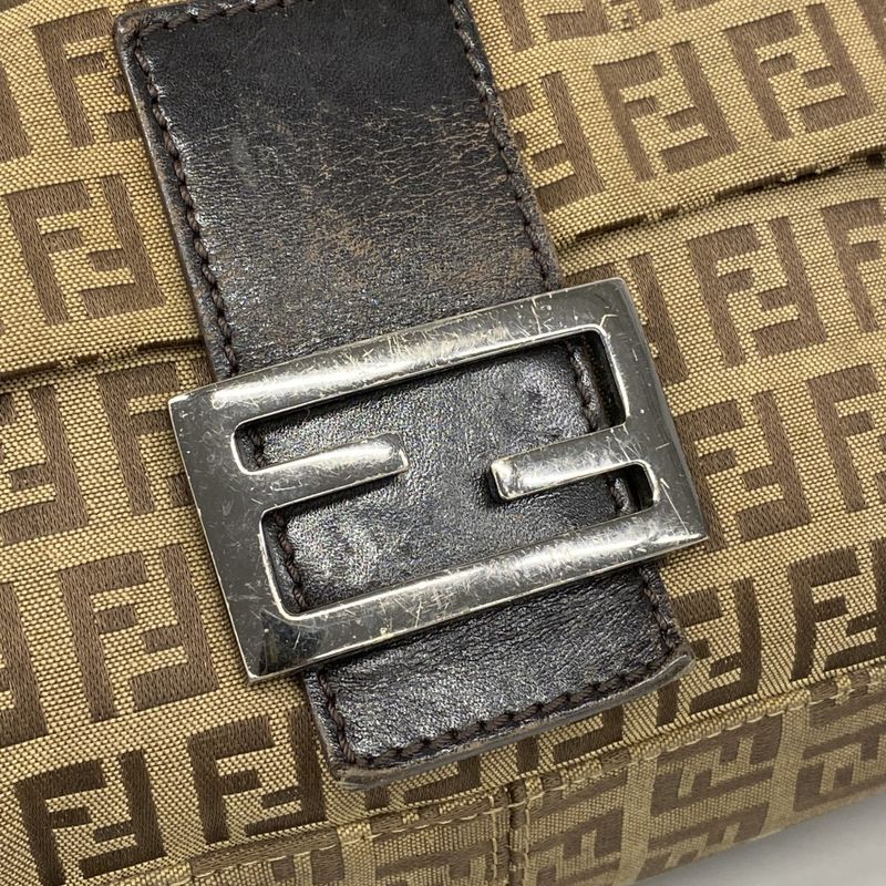 Fendi Handbag Zucchino Mamma Bucket Nylon Canvas Brown Silver Hardware Ladies