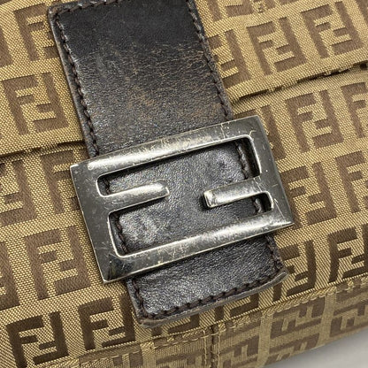 Fendi Handbag Zucchino Mamma Bucket Nylon Canvas Brown Silver Hardware Ladies