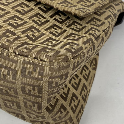 Fendi Handbag Zucchino Mamma Bucket Nylon Canvas Brown Silver Hardware Ladies