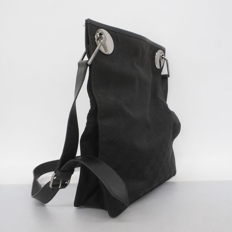 Gucci Shoulder Bag GG Canvas 120842 Canvas Black Silver Hardware Women's