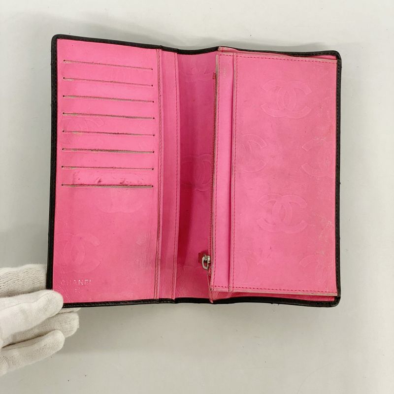 Chanel Long Wallet Cambon Lambskin Black Silver Hardware Women's