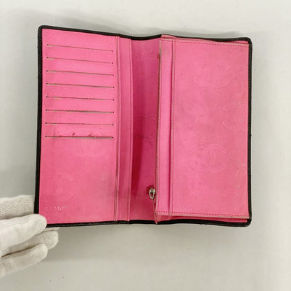 Chanel Long Wallet Cambon Lambskin Black Silver Hardware Women's