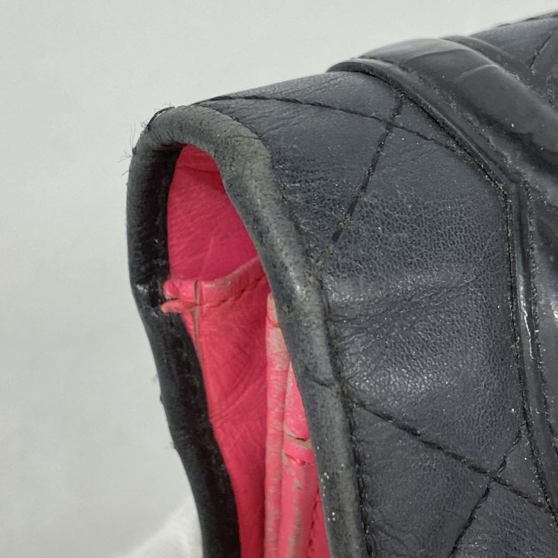 Chanel Long Wallet Cambon Lambskin Black Silver Hardware Women's