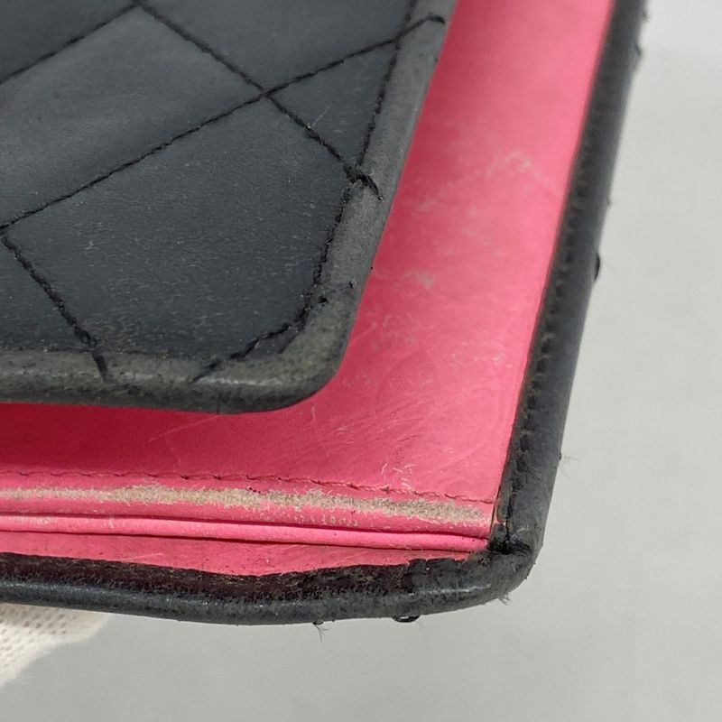 Chanel Long Wallet Cambon Lambskin Black Silver Hardware Women's