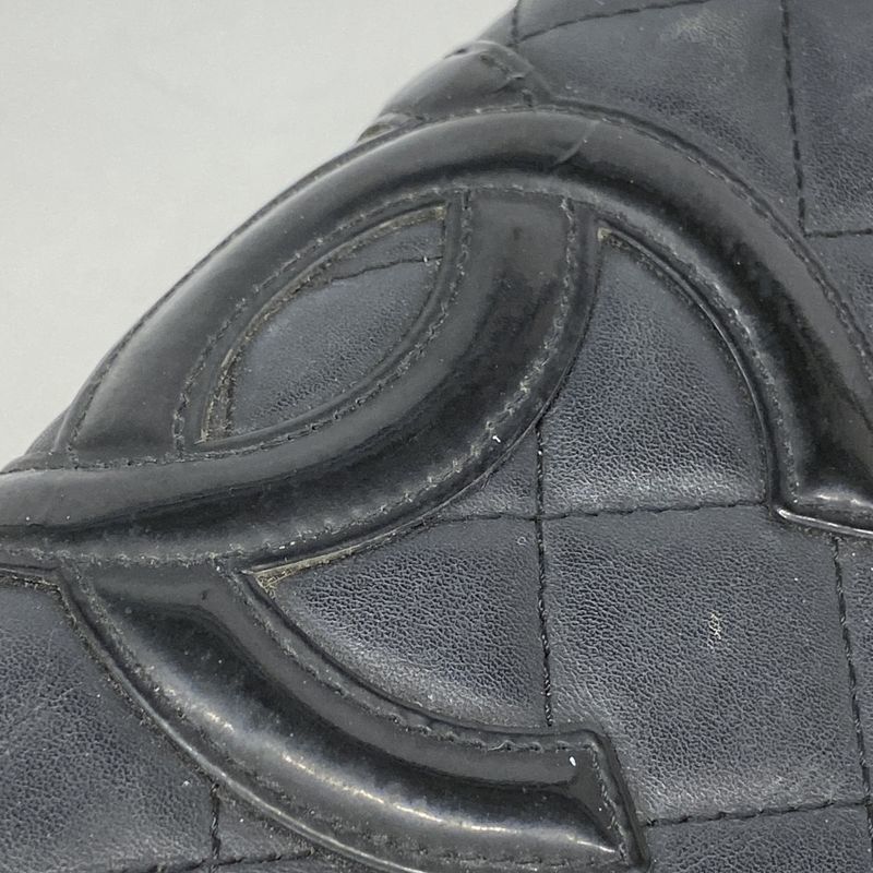 Chanel Long Wallet Cambon Lambskin Black Silver Hardware Women's