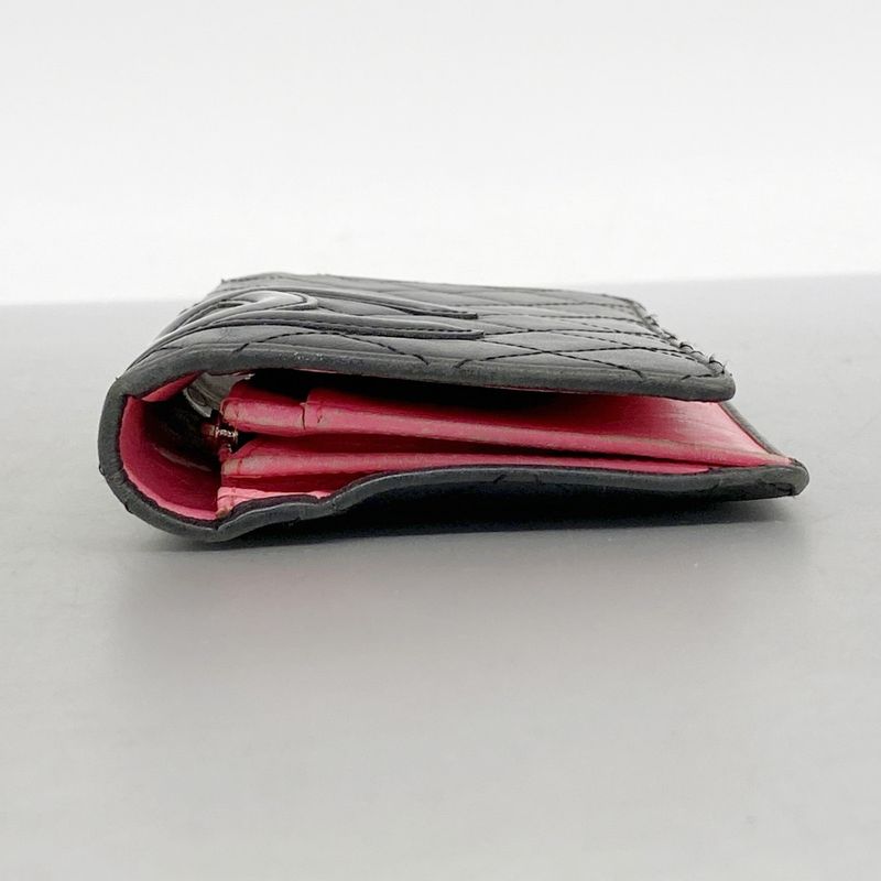 Chanel Long Wallet Cambon Lambskin Black Silver Hardware Women's