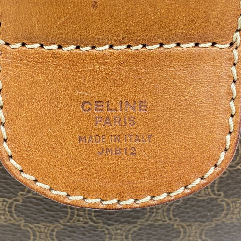 Celine Boston Bag Macadam PVC Brown Gold Hardware Men Women Unisex