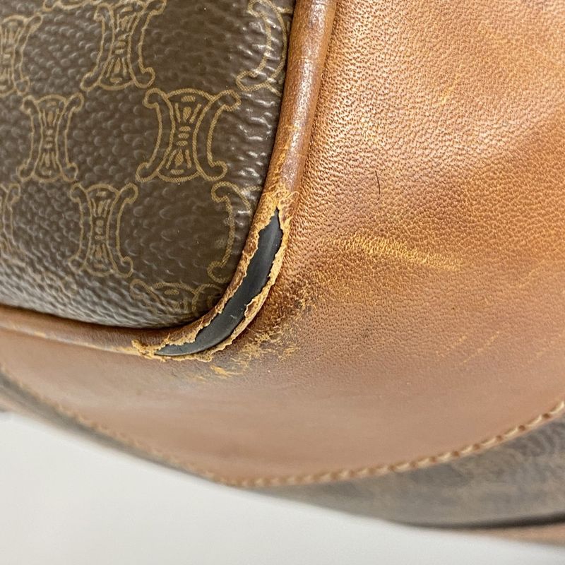 Celine Boston Bag Macadam PVC Brown Gold Hardware Men Women Unisex