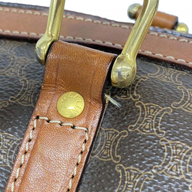 Celine Boston Bag Macadam PVC Brown Gold Hardware Men Women Unisex