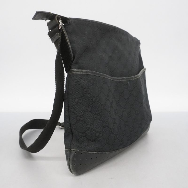 Gucci Shoulder Bag GG Canvas 145857 Canvas Black Silver Hardware Women's