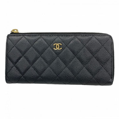 Chanel Long Wallet Matelasse Caviar Skin Black Gold Hardware Women's